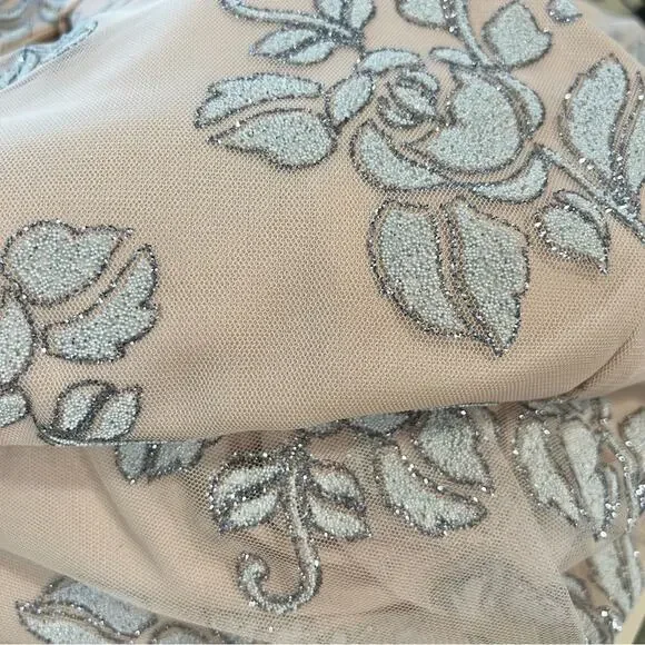 Jump Apparel Halter Tulle Glitter Maxi Dress Gown Juniors Size 5/6 Blush Floral - Picture 12 of 16